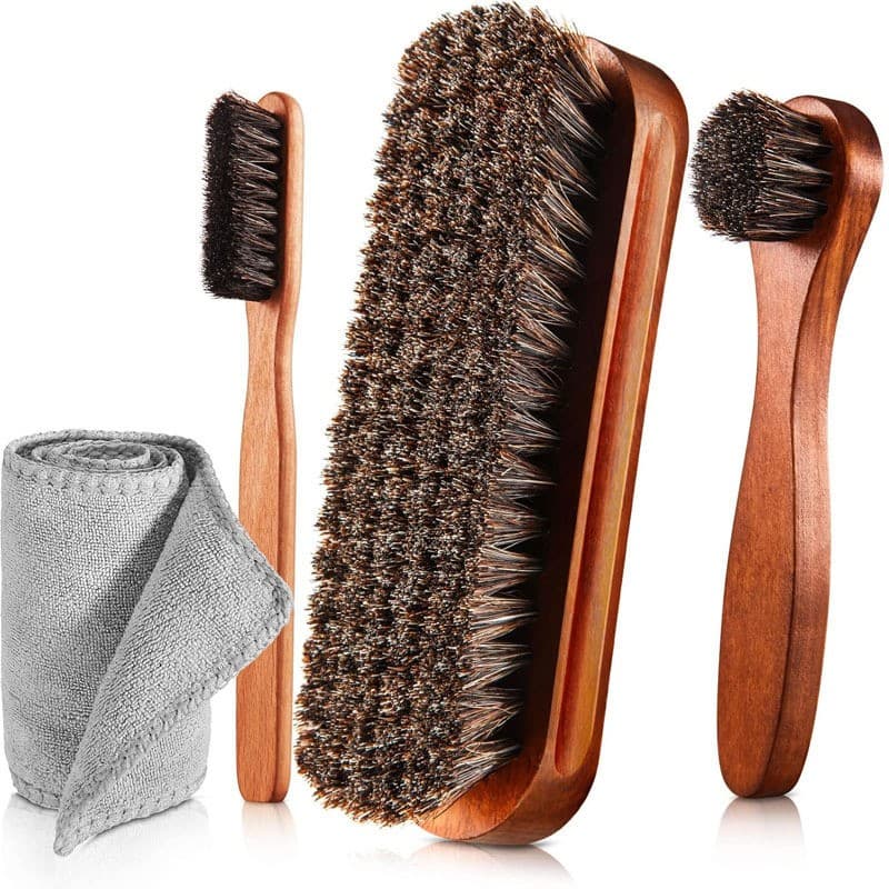 Rosshaarbürsten-Set für die Lederpflege, mit Tuch